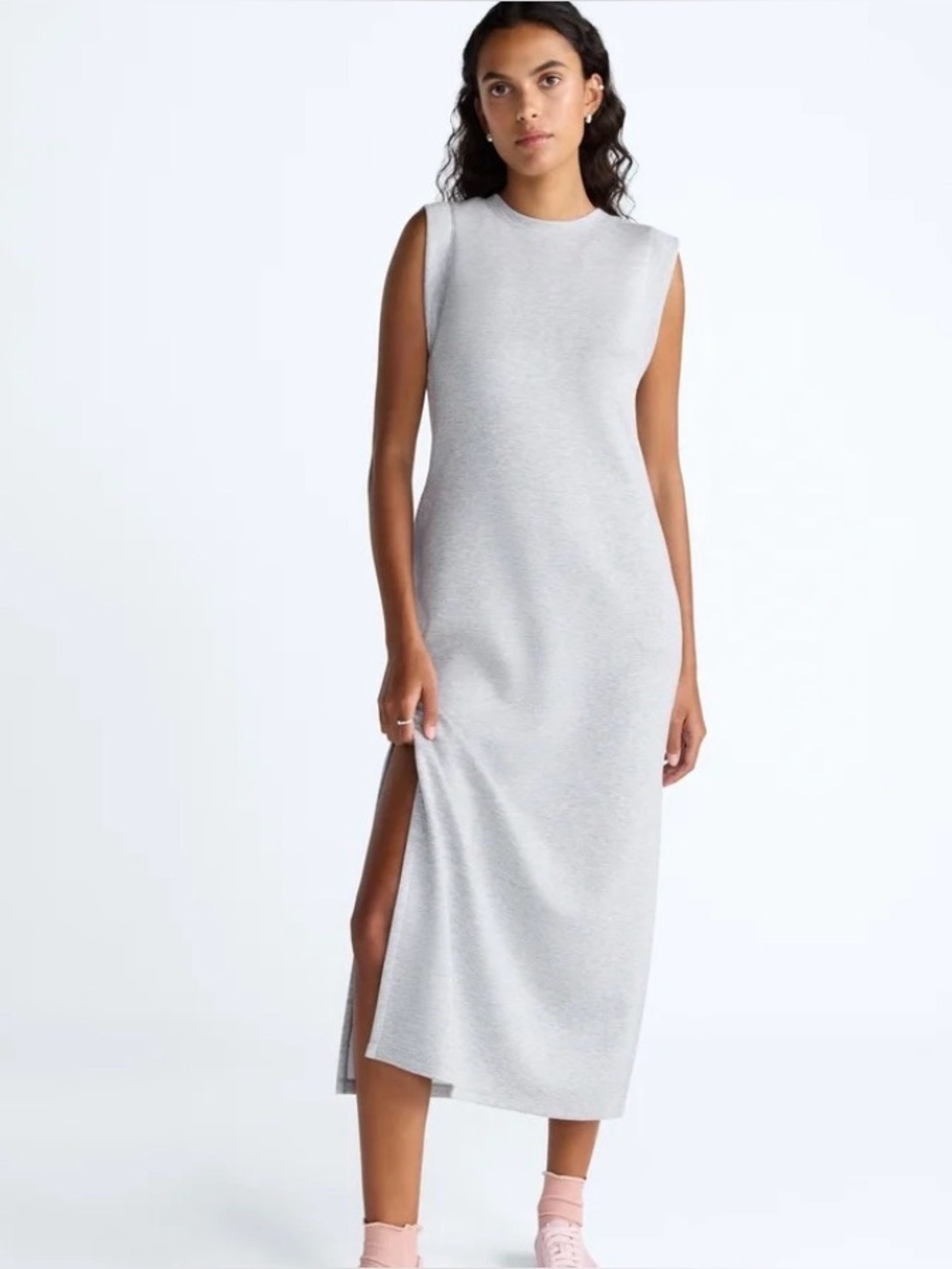 Scoop women’s scuba knit Sleeveless Light Gray Side-Slit Maxi Dress size Small